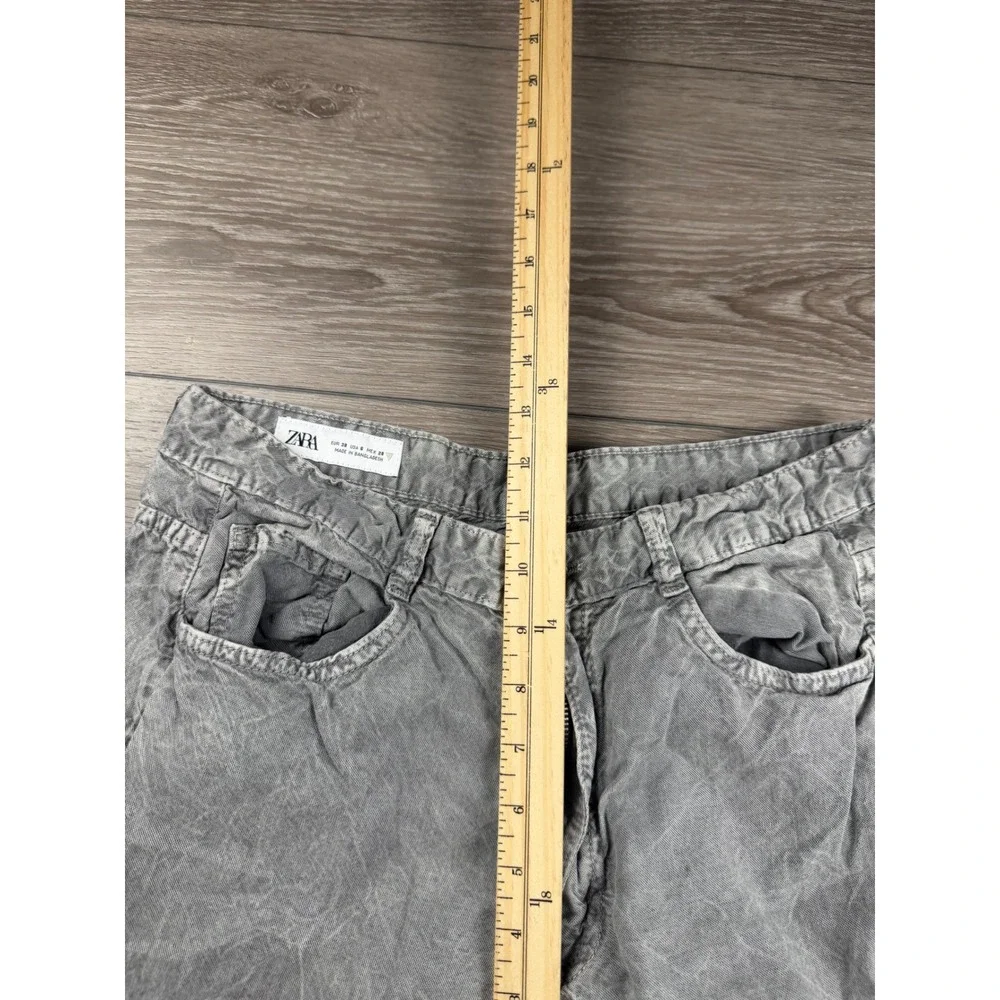 Zara Women Pants Lyocell Linen Blend Wide Leg Acid Wash Grey 6